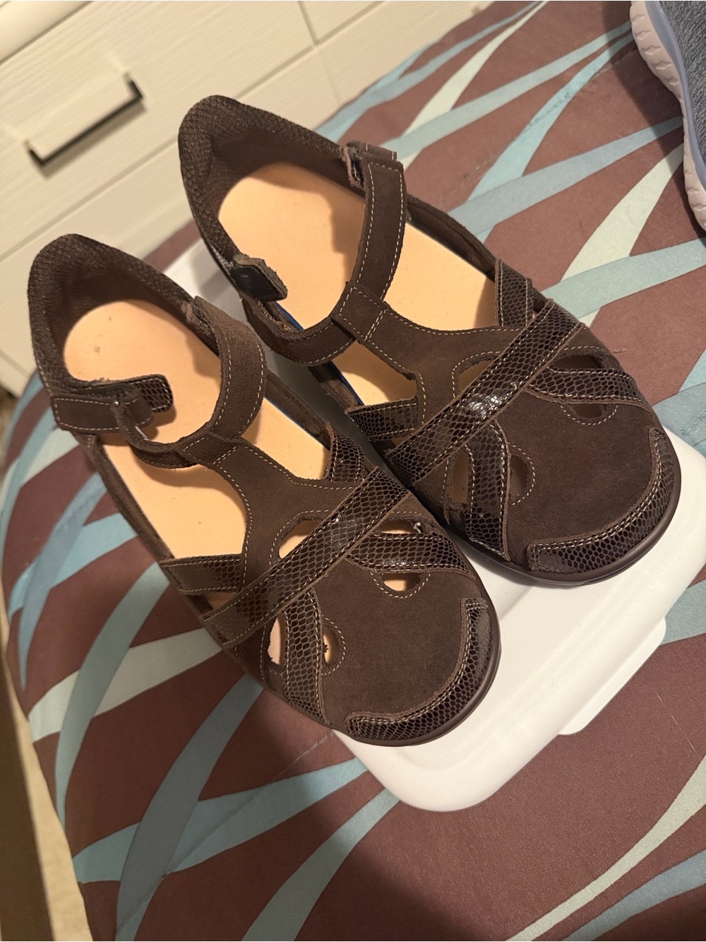 Women's Brown Suede Cutout Mary Jane Clog Mules